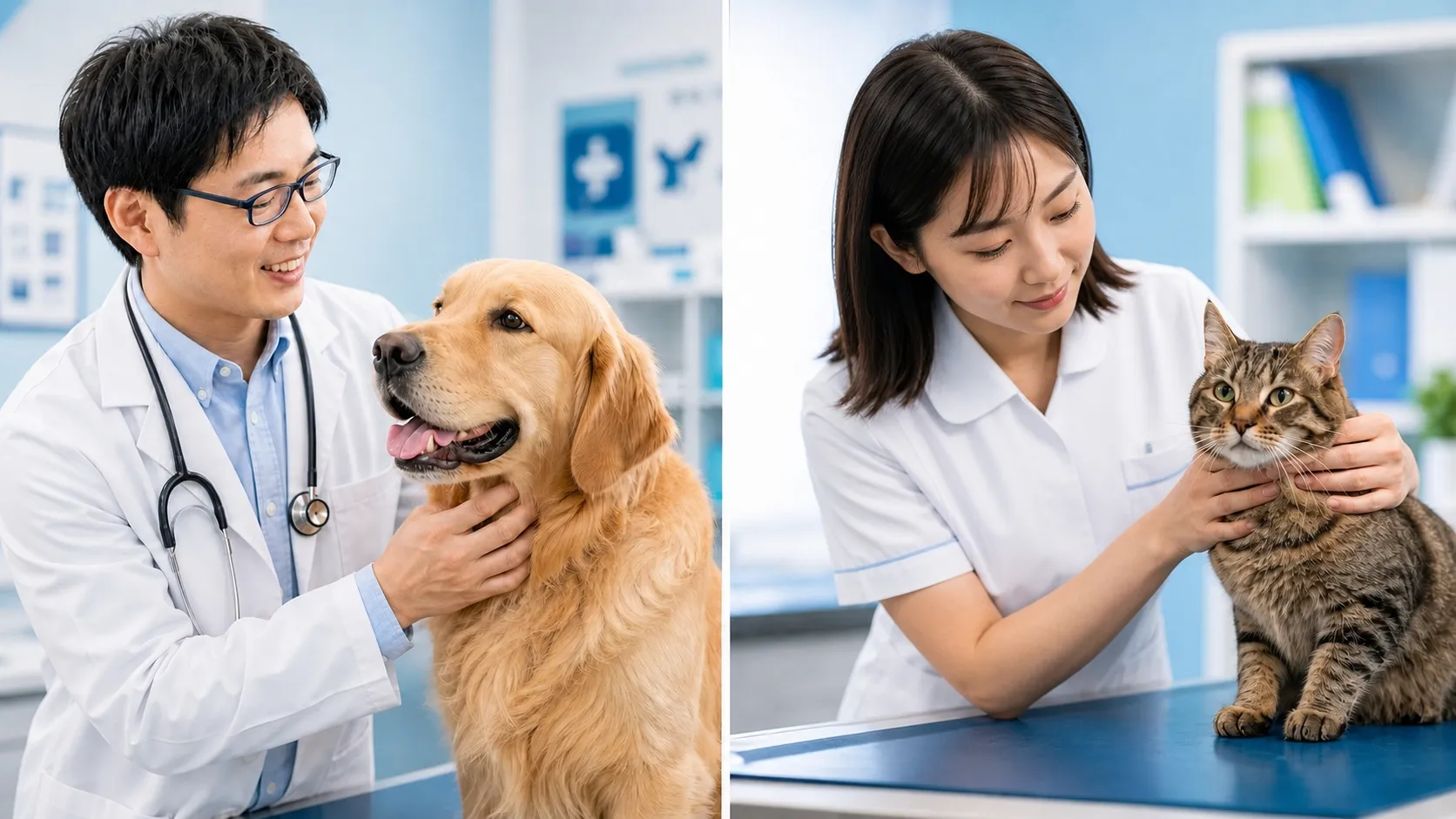 犬と猫それぞれの診察の様子
